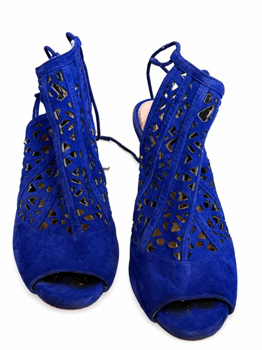 Gianni Bini Cobalt Blue Suede Laser Cut Lace Up Heels Size 7.5